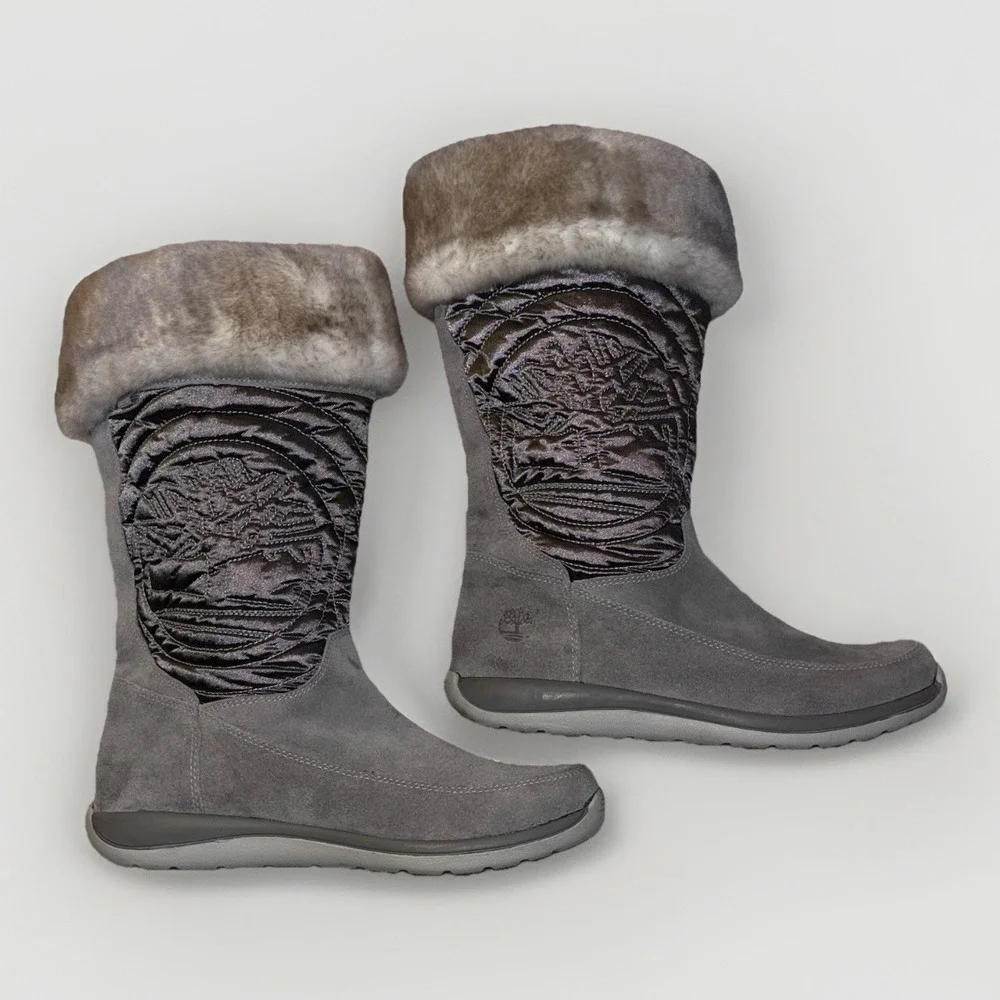 Timberland Hollyberry Suede Pull Up Gray‎ Knee Boots Girls Size 7